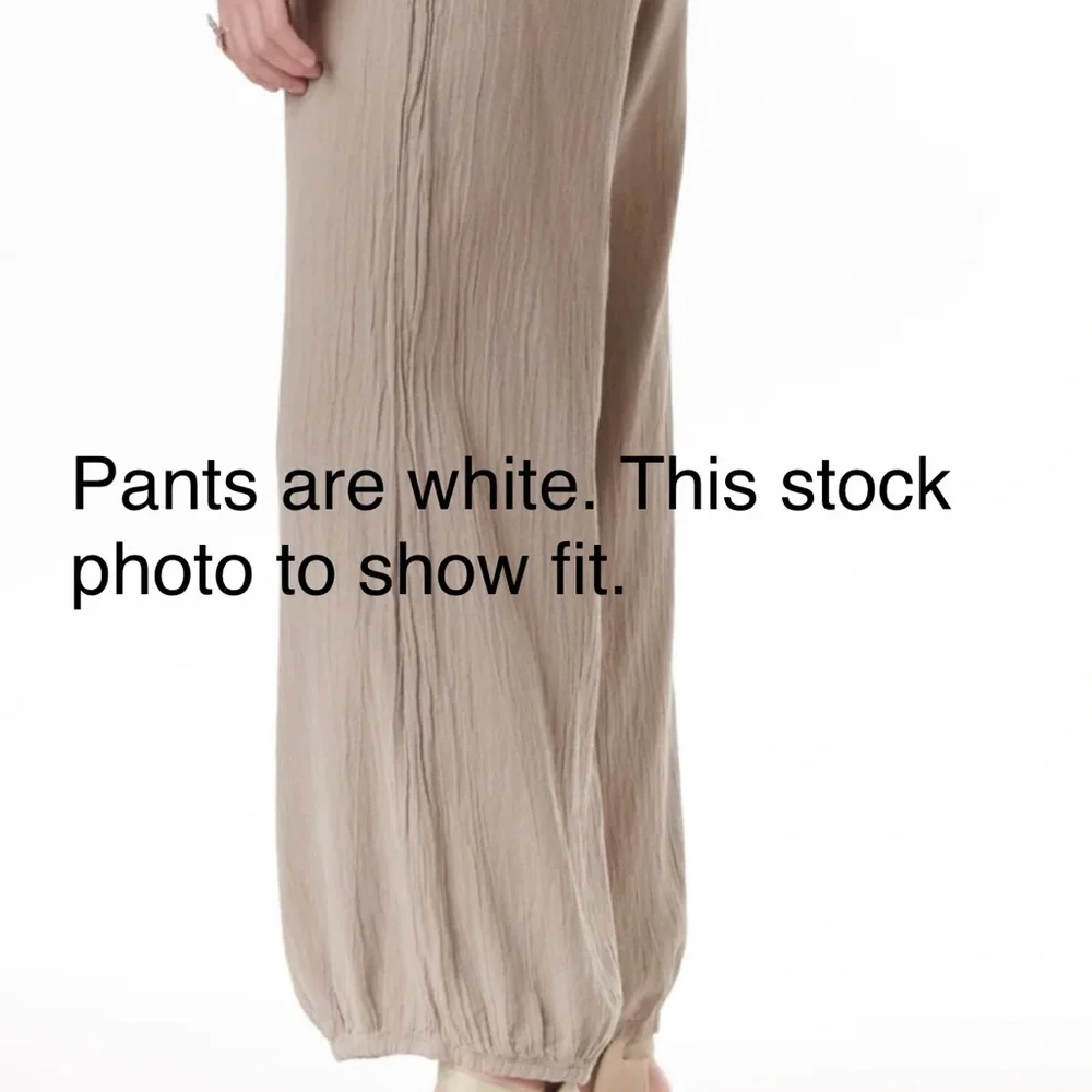 Oh My Gauze White Gauze Knit Lightweight Crinkle Flowy Wide Leg Pants - Picture 5 of 5